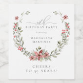 Boho Winter Greenery Red Floral 30e verjaardag Wijn Etiket (Enkel label)