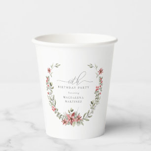 Boho Winter Greenery Red Floral 60e verjaardag Papieren Bekers