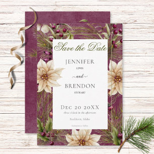 Boho Winter groen Boughs Bourgogne Save The Date