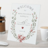 Boho Winter Groen Rood Bloem 18e Verjaardag Reclamebord Met Voetstuk (Insitu)