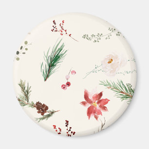 Boho Winter Poinsettia Grove Waterverf Magneet
