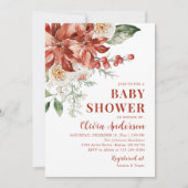 Boho Winter Rode Bloemen Kerst Baby shower Kaart (Voorkant)