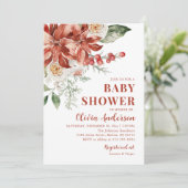 Boho Winter Rode Bloemen Kerst Baby shower Kaart (Staand voorkant)