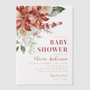 Boho Winter Rode Bloemen Kerst Baby shower Vellum Uitnodigingen