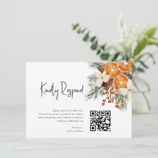 Boho Winter RSVP Bruiloft QR CODE Informatiekaartje (Staand voorkant)