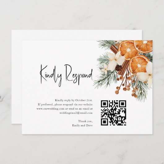Boho Winter RSVP Bruiloft QR CODE Informatiekaartje (Voorkant / Achterkant)