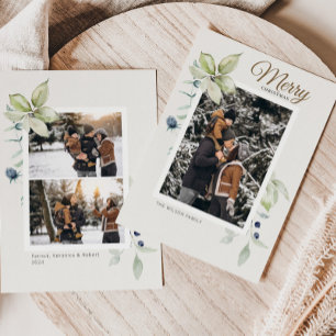 Boho Winter Waterverf Botanische Kerst Feestdagenkaart