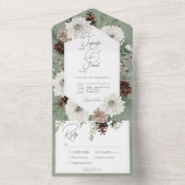 Boho Winter Wit Bloemen & dennengroen diner All In One Uitnodiging (Binnen)