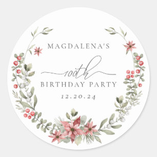 Boho Wintergroen Roze Bloem 100ste Verjaardag Ronde Sticker