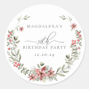 Boho Wintergroen Roze Bloem 50ste Verjaardag Ronde Sticker