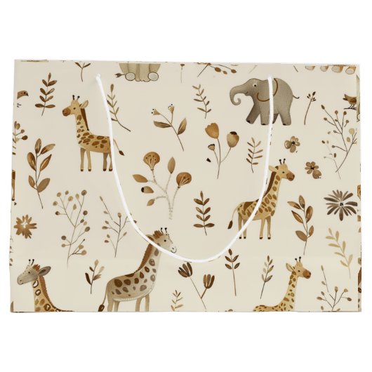 Boho Wit Beige Oerwoud Dieren Baby shower Groot Cadeauzakje (Achterkant)