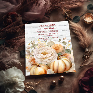 Boho Wit en Goud Glitter Pompoenen Bruiloft Kaart