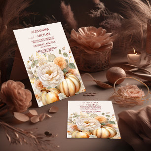 Boho Wit en Goud Glitter Pompoenen Bruiloft Kaart