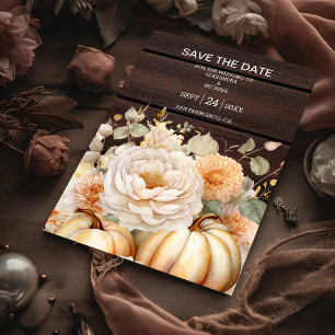 Boho Wit en Goud Glitter Pompoenen Bruiloft Save The Date