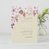 Boho Wit en Roze Bloemen Herfst Bamboe Bruiloft Kaart (Staand voorkant)