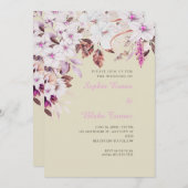 Boho Wit en Roze Bloemen Herfst Bamboe Bruiloft Kaart (Voorkant / Achterkant)