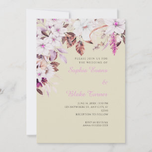 Boho Wit en Roze Bloemen Herfst Bamboe Bruiloft Kaart