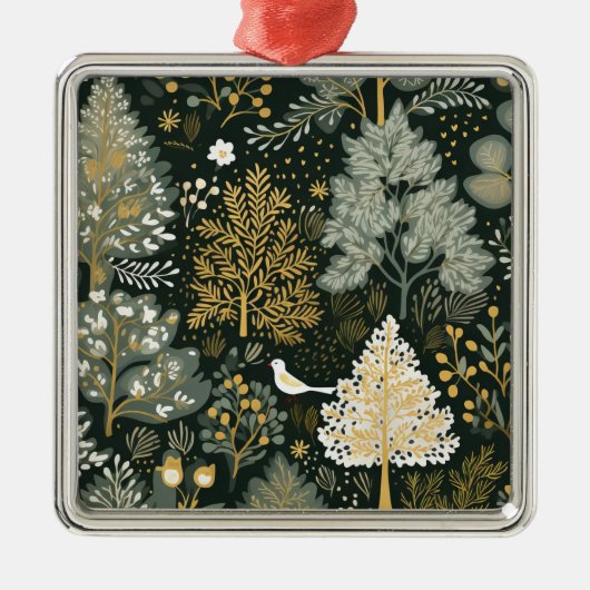 Boho Wit Groen Goud Kerstbomen Metalen Ornament (Voorkant)