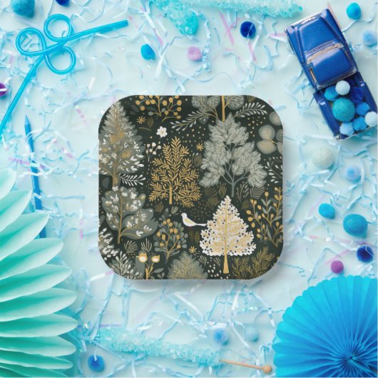 Boho Wit Groen Goud Kerstbomen Papieren Bordje (Feest)