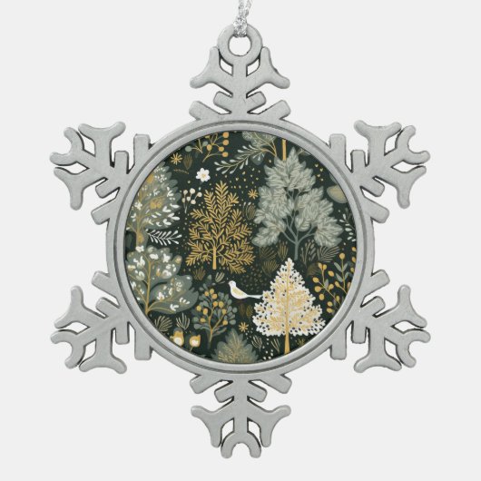 Boho Wit Groen Goud Kerstbomen Tin Sneeuwvlok Ornament (Voorkant)