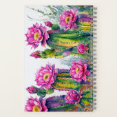 Boho Wit Roze Bloemen Cactus Bladerontwerp Notitieboek (Achterkant)