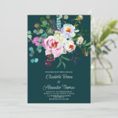 Boho wit roze bos groene pioen bloemenbruiloft kaart (Staand voorkant)