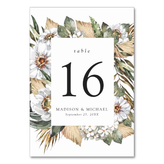 Boho witte bloemen- en groenbruiloft kaart (Voorkant)