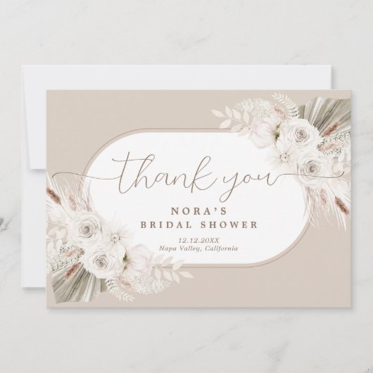 Boho witte en neutrale boeket bedankkaart (Voorkant)