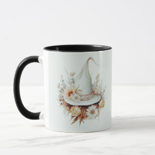 Boho Witte Heksenhoed en Bloemen Groen Halloween Mok