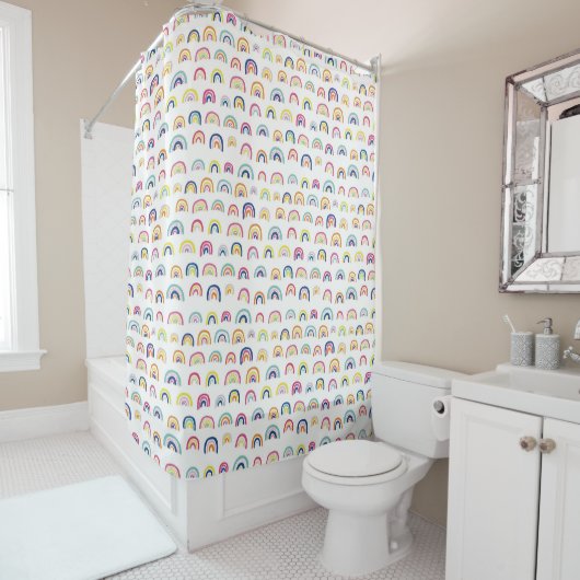 Boho Witte Multi Regenboog Douchegordijn (In situ)