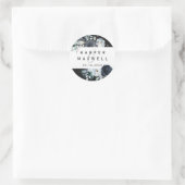 Boho Witte Navy Pioen Waterverf Bruiloft Zwart Ronde Sticker (Tas)