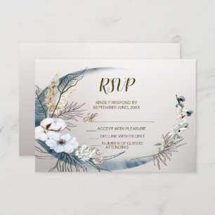 Boho Witte Orchidee Bloemen Blauwe Maan Elegant Pa RSVP Kaartje