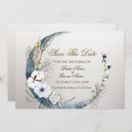 Boho Witte Orchidee Bloemen Blauwe Maan Elegant Pa Save The Date