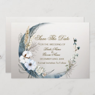Boho Witte Orchidee Bloemen Blauwe Maan Elegant Pa Save The Date