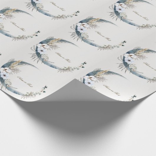 Boho witte orchidee bloemen blauwe maan elegante p cadeaupapier (Hoek)