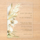 Boho witte orchidee bloemen botanische bruiloft acryl uitnodigingen (Voorkant)