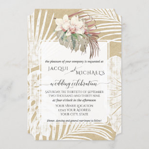 Boho Witte Orchidee Bloemige Tropische Bladeren Kr Kaart