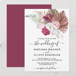 Boho Witte Orchideeën Blos Roze-Bordeaux Bloemige Kaart