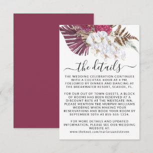 Boho Witte Orchideeën Blush Bourgondië Bloemige Tr Informatiekaartje