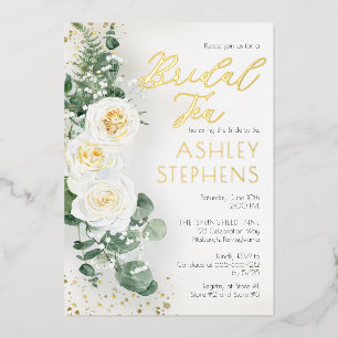 Boho Witte Roos Bloem Eucalyptus Bruids-Thee Folie Uitnodiging