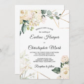 Boho witte rozen hortensia's gouden lijst bruiloft kaart (Voorkant / Achterkant)