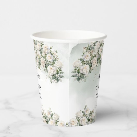 Boho Witte Rozen salie Groen en Gouden bruiloft Papieren Bekers (Rechts)