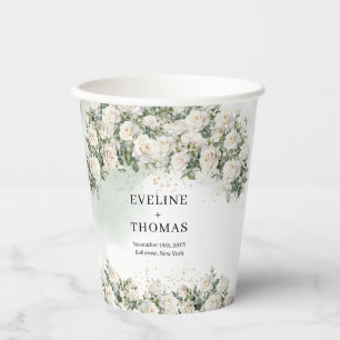 Boho Witte Rozen salie Groen en Gouden bruiloft Papieren Bekers