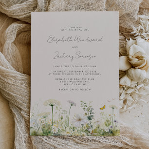 Boho witte wilde bloemen waterverf bloemige trouw kaart