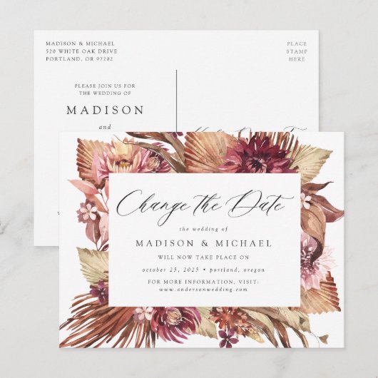 Boho woestijn bloem uitnodiging datum wijziging (Voorkant / Achterkant)