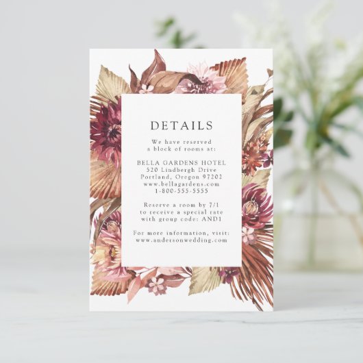 Boho woestijn bloemenbruiloft details informatiekaartje (Staand voorkant)