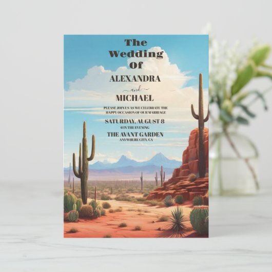 Boho woestijn cactus bruiloft kaart (Staand voorkant)