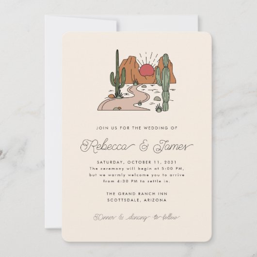 Boho woestijn cactus modern script bruiloft kaart (Voorkant)