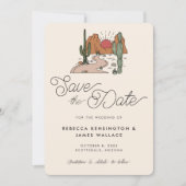 Boho woestijn cactus modern script bruiloft save the date (Voorkant)