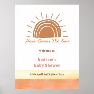Boho woestijn Hier komt het Son Baby shower Welkom Poster